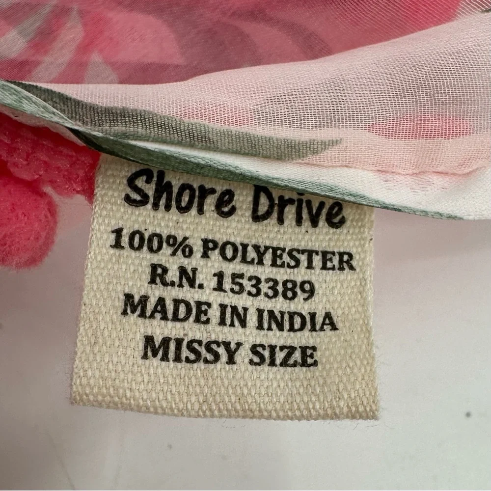 Shore Drive Caftan Swim Cover Pompom Pullover Pink Floral Semisheer Vneck New
